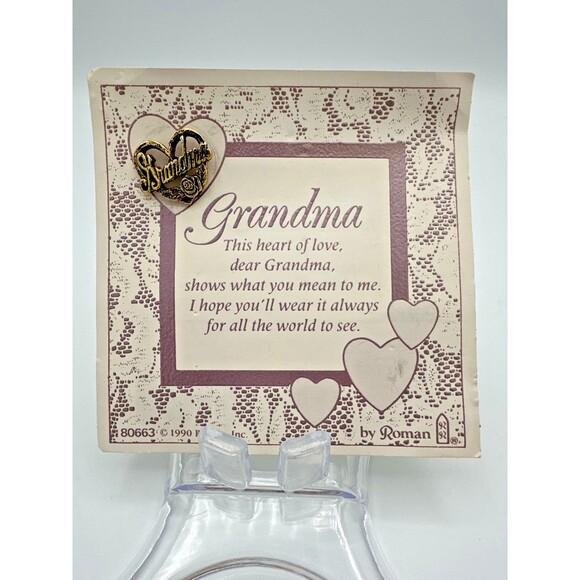 Vintage 1990 Roman “Grandma” Heart Lapel Pin with Card - Picture 1 of 4